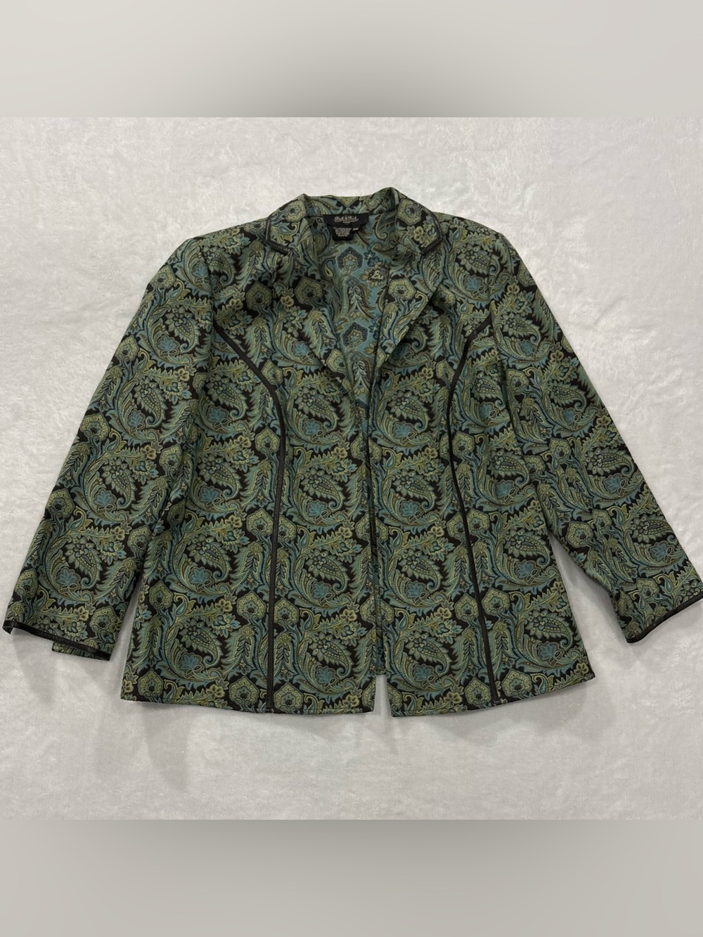 Peck & Peck Woman Teal & Green Paisley Open Blazer Women’s Size 22W